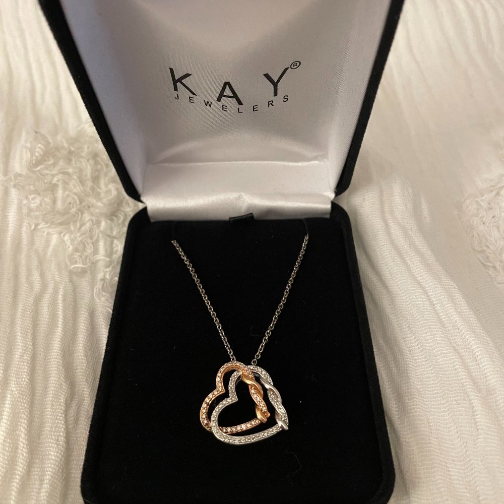 Hallmark Diamonds Hearts Necklace 1/4 ct tw 10K Rose Gold Sterling Silver 18”